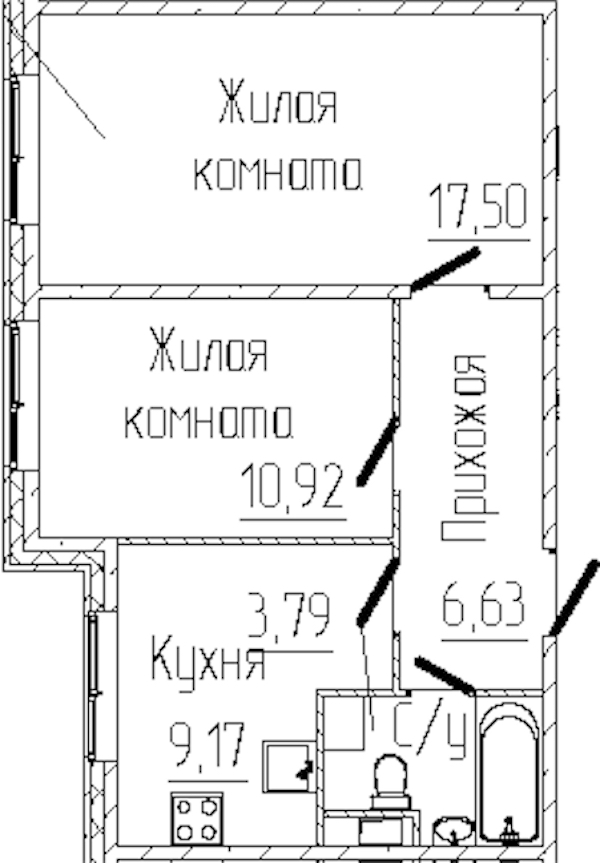 2-комнатная квартира 48.01 м², 2/8 эт., ЖК «SERTOLOVO PARK»
